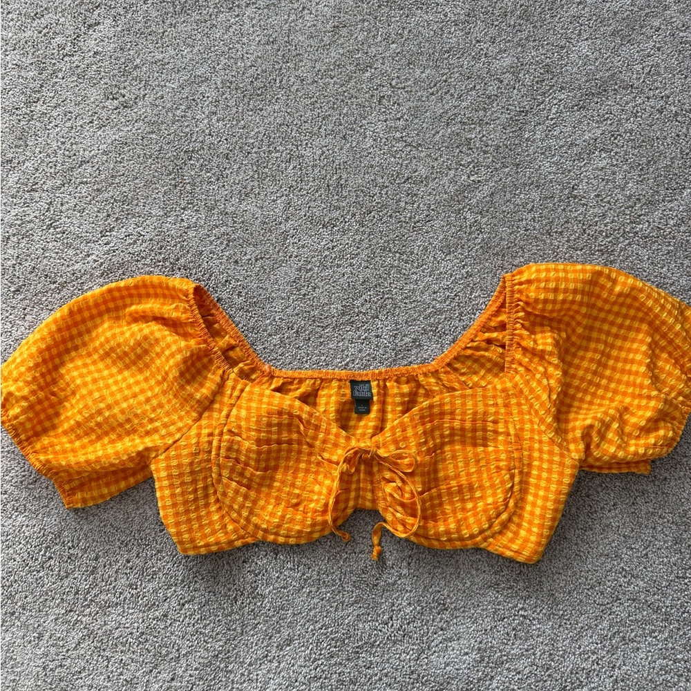 Womens Wild Fable Orange Gingham Crop Top- Size Large